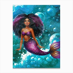 Mermaid, afro, melanin, black, bubbles, cute, sea, ocean Canvas Print