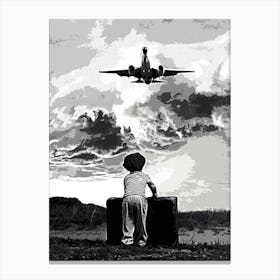 kids with Airplane In The Sky Canvas Print