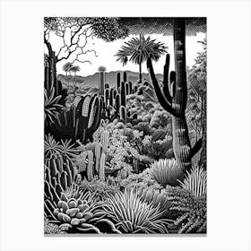 Desert Botanical Garden, 1, Usa Linocut Black And White Vintage Canvas Print