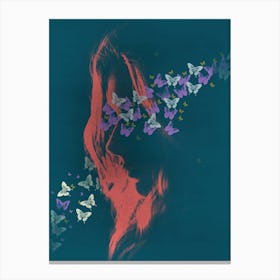 Butterfly Silhouette in Vibrant Colors – Surreal Portrait Art Canvas Print