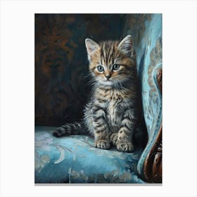 Cat Sat On A Blue Throne Rococo Inspired 1 Canvas Print