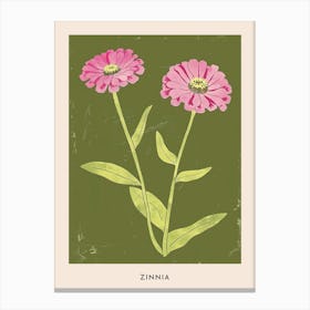 Pink & Green Zinnia 1 Flower Poster Canvas Print