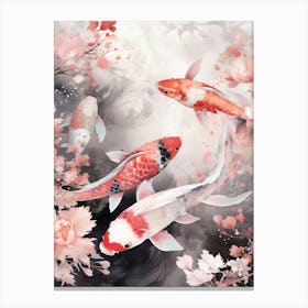 Red Koi Fish Watercolour With Botanicals 2 Canvas Print