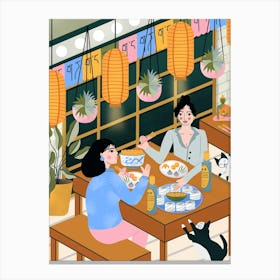 Friends Enjoying Meal Together Canvas Print