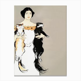 Cat Lady Vintage Art Canvas Print