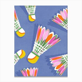 Badminton Birdie Pop Art Pattern Nova Blue and Pink Canvas Print