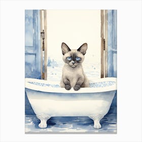 Siamese Cat In Bathtub Bathroom 2 Canvas Print