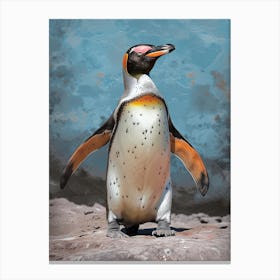 Galapagos Penguin Bartolom Island Colour Block Painting 4 Canvas Print