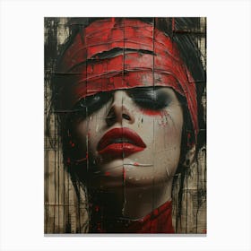 Woman With Red Paint On Her Face Canvas Print
