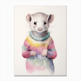 Baby Animal Watercolour Ferret Canvas Print