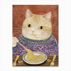 Cute Tan Cat Pasta Lover Folk Illustration 4 Canvas Print