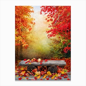 Autumnal Tableau In Vibrant Watercolor Leaves In Shades Of Crimson Orange And Gold Aflutter Amids (3) Canvas Print