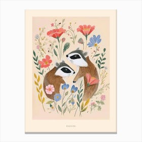 Folksy Floral Animal Drawing Badger Poster Canvas Print