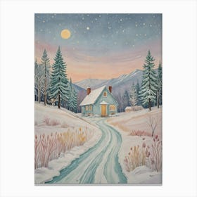 Cottage In The Snow Canvas Print