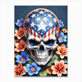 American Flag Floral Face Evil Death Skull (50) Canvas Print