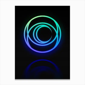 Neon Blue and Green Abstract Geometric Glyph on Black n.0324 Canvas Print