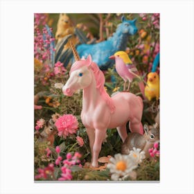 Plastic Pink Unicorn With Woodland Toy Friends Canvas Print