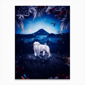 White Lion In Blue Jungle Canvas Print