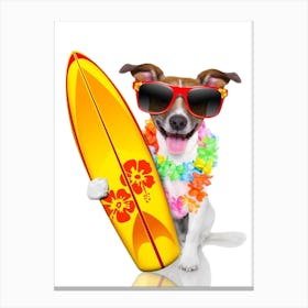 Funny Dog Playing Surfing Wearing Glasses Canvas Print