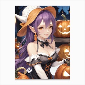 Sexy Girl With Pumpkin Halloween Painting (29) Canvas Print