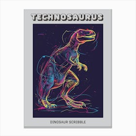 Neon Colourful Dinosaur Scribble Poster Canvas Print