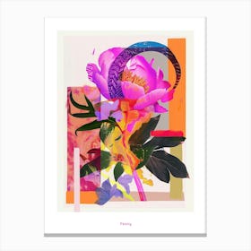 Peony 3 Neon Flower Collage Poster Canvas Print