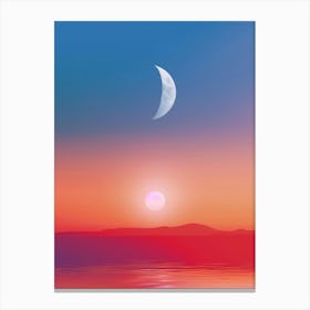 Sunset With Moon Canvas Print