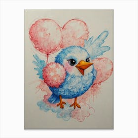 Blue Bird With Balloons Canvas Print