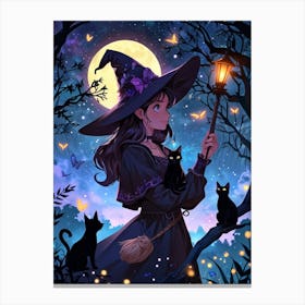 Witch With Cats 2 Canvas Print