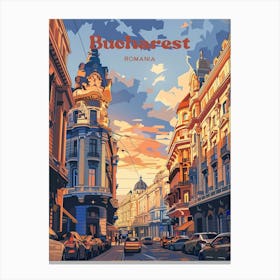 Bucharest Romania Sunset Travel Art Illustration Toile