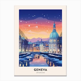 Winter Night  Travel Poster Geneva Switzerland 3 Canvas Print