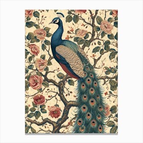 Cream Vintage Floral Peacock Wallpaper 2 Canvas Print