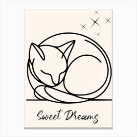 Sleeping Cat Line Art Canvas Print