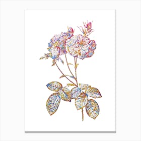 Stained Glass Damask Rose Mosaic Botanical Illustration on White Canvas Print