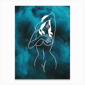 Girl Blue Smoke Silhouette Dark Feminine Woman Body Contemporary Modern Abstract Minimalist Aesthetic Canvas Print