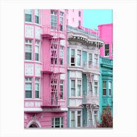 Pink And Blue Row Houses In San Francisco California Canvas Print