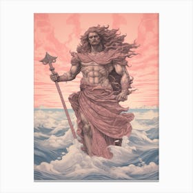  Drawing Of Poseidon Standing On An Ocean Wave 1 Canvas Print