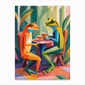 Two Frogs At A Table Canvas Print