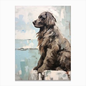 Newfoundland Dog, Painting In Light Teal And Brown 2 Canvas Print