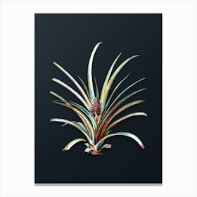 Vintage Pineapple Botanical Watercolor Illustration on Dark Teal Blue n.0505 Canvas Print