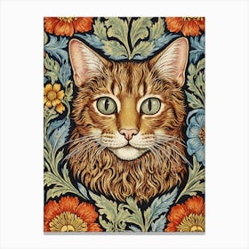 Cat With Flowers Style William Morris Canvas Print