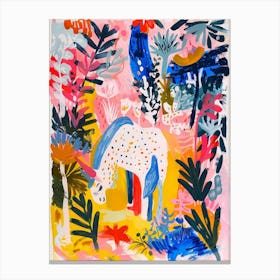 Abstract Colourful Unicorn In Tropical Leaves Canvas Print