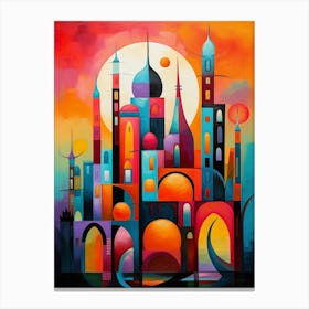 City of 1001 Nights, Abstract Vibrant Colorful Painting in Cubism Style 1 Canvas Print