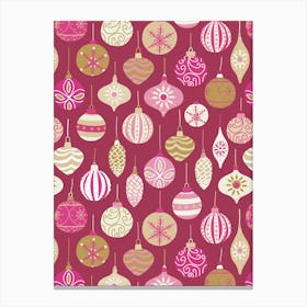 Ornate Scandinavian Christmas Tree Ornaments Pink Gold Magenta Canvas Print