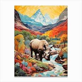 Patchwork Rhino With The Trees 2 Canvas Print