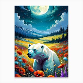 Polar Bear In The Field Canvas Print