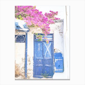 Rustic Blue Door In Paros Canvas Print