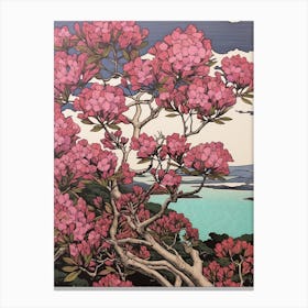 Hanakotoba Crape Myrtle 1 Vintage Botanical Woodblock Canvas Print