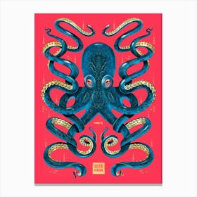 Octopus Magenta And Blue Canvas Print