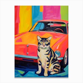 Chevrolet Camaro Vintage Car With A Cat, Matisse Style Painting 3 Canvas Print